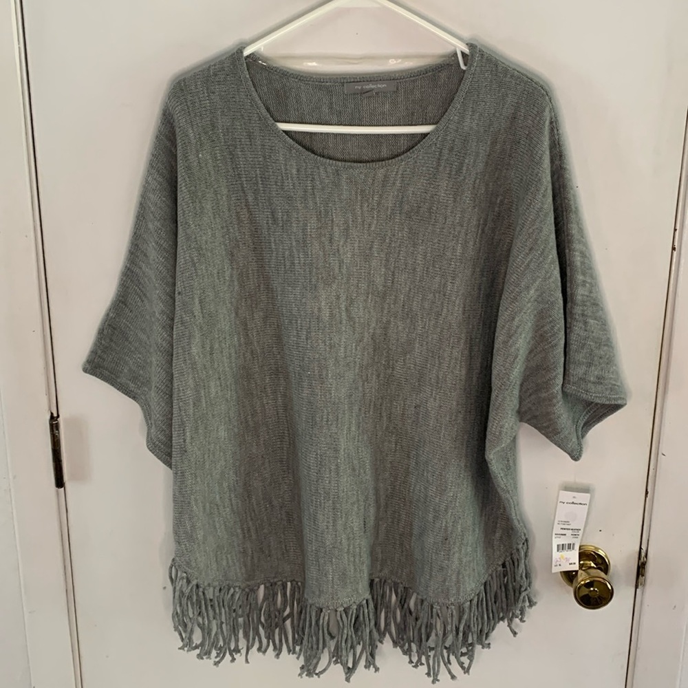 My Collection grey oversized sweater with fringe Size XL